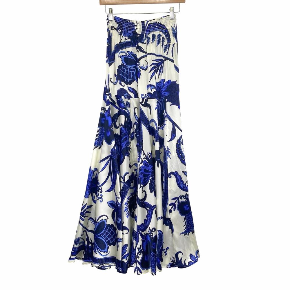 AGUACLARA Swimwear Maxi Skirt Sz M 100% Silk Shangri La Azul Peacock Resortwear - Picture 7 of 9